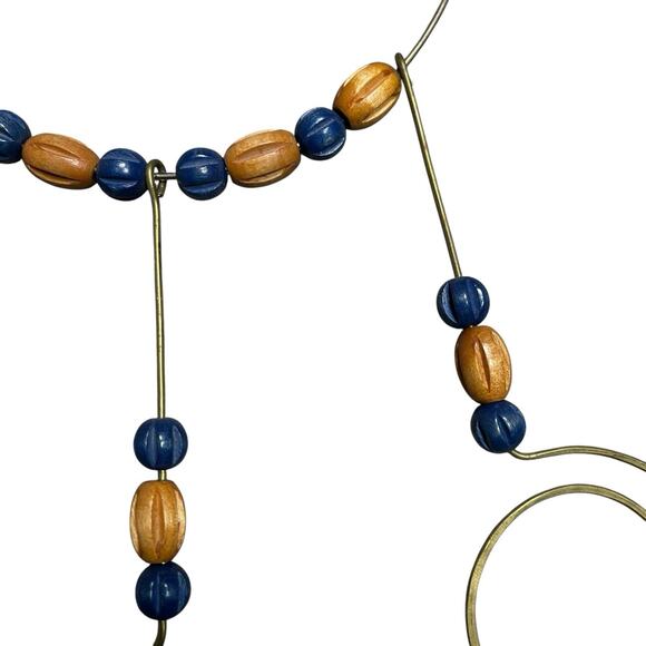 Vintage 1960’s MCM Modernist Choker Necklace Metal w/ Wooden Beads - Picture 4 of 5